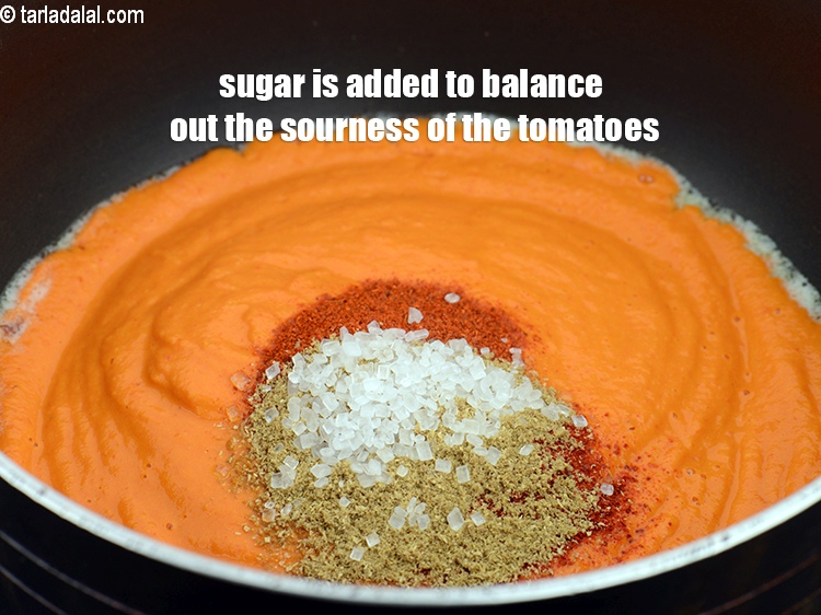 Step 35 – Sugar is added to balance out the sourness of the tomatoes.