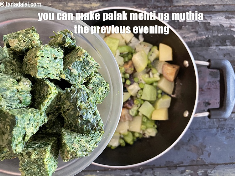 Step 33 – You can make palak mehti na muthia the previous evening.&nbsp;