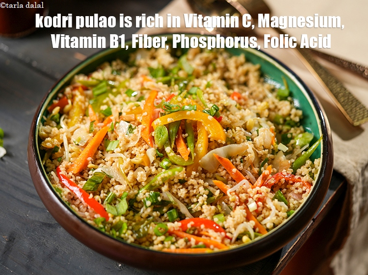 स्टेप 30 – <strong>कोदरी&nbsp;</strong><strong>पुलाव<strong>&nbsp;</strong>में&nbsp;</strong><strong>यह</strong><strong>&nbsp;</strong><strong>अधिक</strong><strong>&nbsp;</strong><strong>होता</strong><strong>&nbsp;</strong><strong>है।</strong><strong>&nbsp;</strong><strong>मैक्रोन्यूट्रिएंट्स</strong><strong>,&nbsp;</strong><strong>विटामिन</strong><strong>&nbsp;</strong><strong>और</strong><strong>&nbsp;</strong><strong>खनिज</strong><strong>&nbsp;</strong><strong>अवरोही</strong><strong>&nbsp;</strong><strong>क्रम</strong><strong>&nbsp;</strong><strong>में</strong><strong>&nbsp;</strong><strong>दिए</strong><strong>&nbsp;</strong><strong>गए</strong><strong>&nbsp;</strong><strong>हैं</strong><strong>&nbsp;(</strong><strong>उच्चतम</strong><strong>&nbsp;</strong><strong>से</strong><strong>&nbsp;</strong><strong>निम्नतम</strong><strong>)</strong><strong>।</strong> <ol> <li>&nbsp;<a href=""https://www.tarladalal.com/recipes-for-vitamin-c-rich-indian-recipes-in-hindi-language-804"" target=""_blank""><strong>विटामिन</strong>&nbsp;<strong>सी</strong></a>&nbsp;&nbsp;(<strong>Vitamin C)&nbsp;</strong>: विटामिन सी खांसी और …