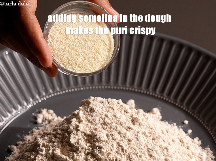 Step 20 – Adding semolina in the dough makes the puri crispy.