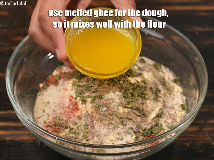 Step 27 – Use melted ghee for the dough, so it mixes well with the flour.