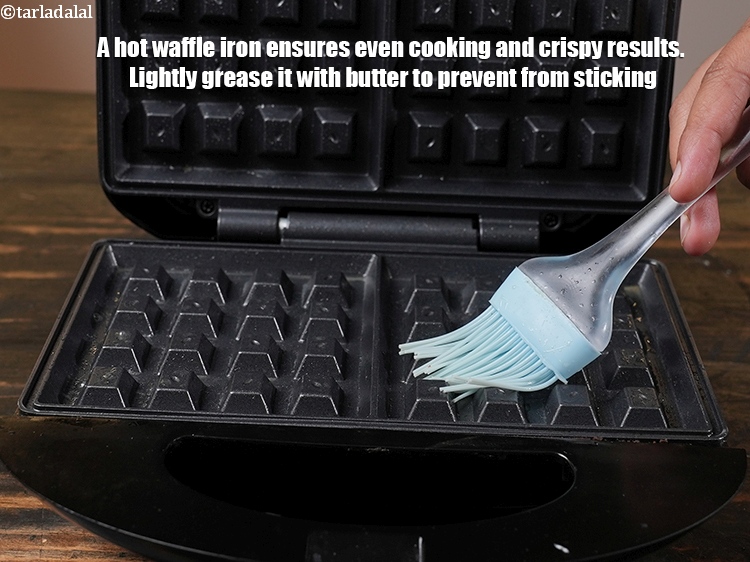 Step 19 – A hot waffle iron ensures even cooking and crispy results. Lightly grease it with butter …