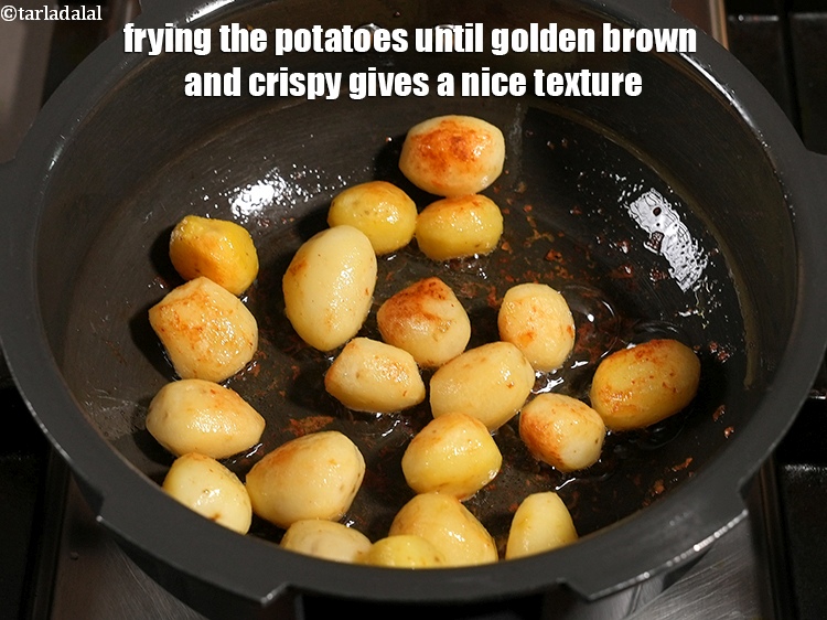 Step 34 – Frying the potatoes until golden brown and crispy gives a nice texture.