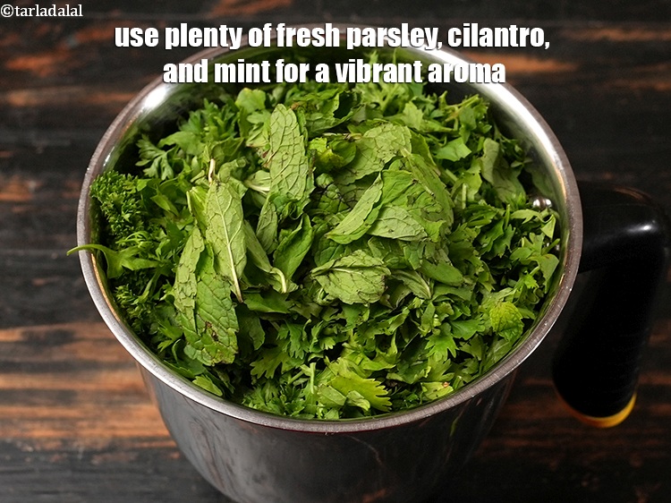 Step 27 – Use plenty of fresh parsley, cilantro, and mint for a vibrant aroma.
