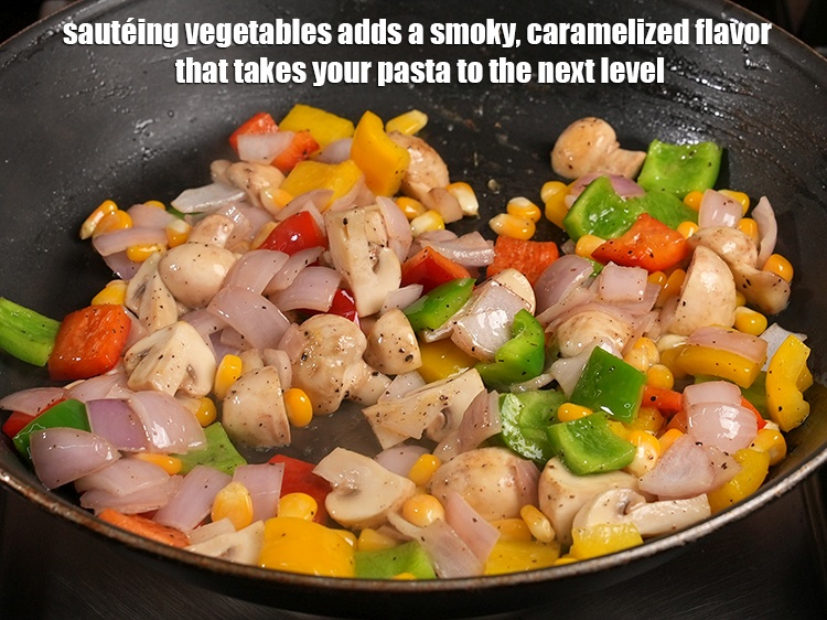 Step 30 – <span style="font-size:12.0pt"><span style="font-family:&quot;Calibri&quot;,sans-serif">Saut&eacute;ing&nbsp;</span></span>vegetables adds a smoky, caramelized flavor that takes your pasta to the next …