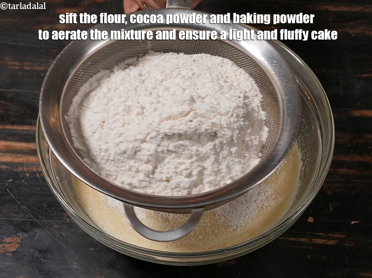Step 30 – Sift the flour, cocoa powder and baking powder to aerate the mixture and ensure a …