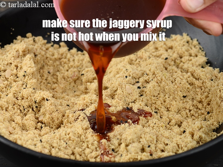 Step 31 – Make sure the jaggery syrup is not hot when you mix it.&nbsp;