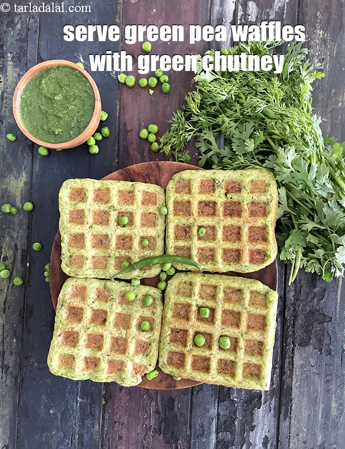 Step 27 – Serve green peas waffle &nbsp;with green chutney.