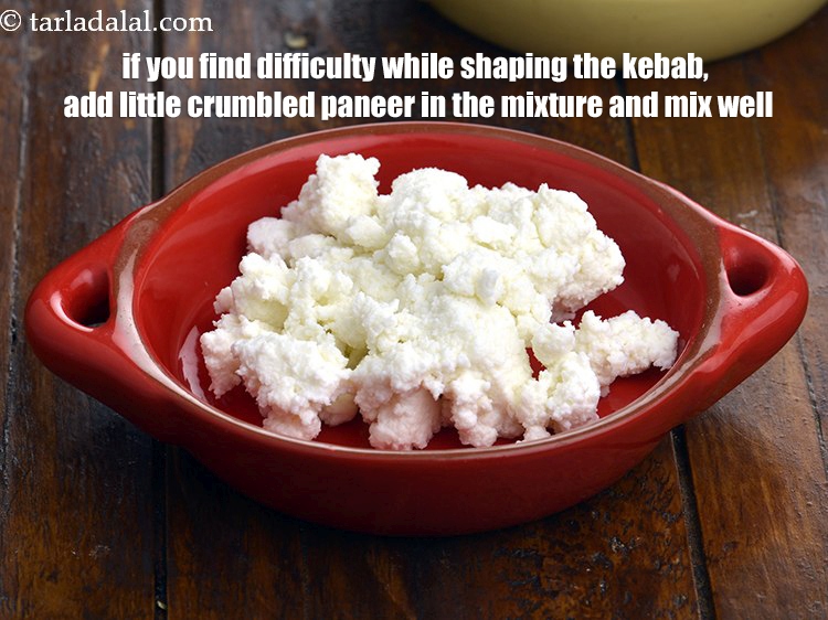 Step 22 – If you find difficulty while shaping the kebab, add little crumbled paneer in the mixture …