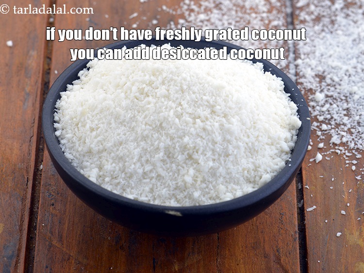 Step 21 – If you don&rsquo;t have freshly grated coconut you can add desiccated coconut.