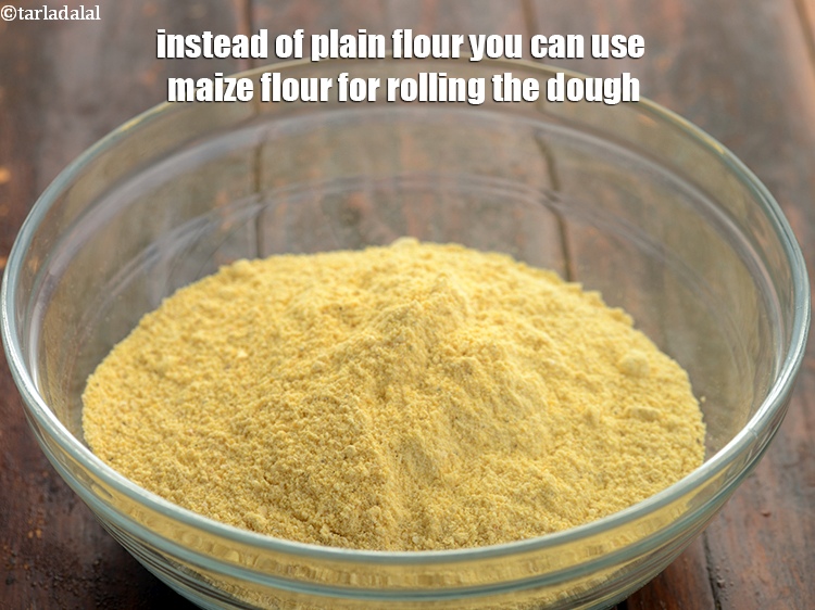 Step 48 – Instead of plain flour you can use maize flour for rolling the dough.