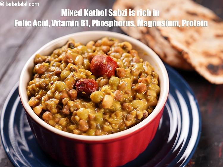 Step 39 – <strong>Mixed Kathol</strong><strong> Sabzi</strong>&nbsp;<strong>is rich in&nbsp;Folic Acid,&nbsp;Vitamin B1,&nbsp;Phosphorus,&nbsp;Magnesium, Protein.</strong> <ol> <li><strong>Folic Acid</strong>&nbsp;<strong>(Vitamin B9):</strong>&nbsp;<a href="https://www.tarladalal.com/recipes-for-Pregnancy-Folic-Acid-Rich-447">Folic acid</a>&nbsp;is an …