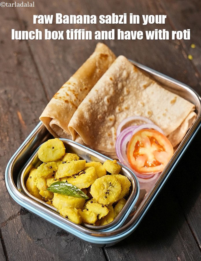 Step 33 – <strong>Raw Banana&nbsp;sabzi</strong>&nbsp;in your lunch box tiffin and have with roti.