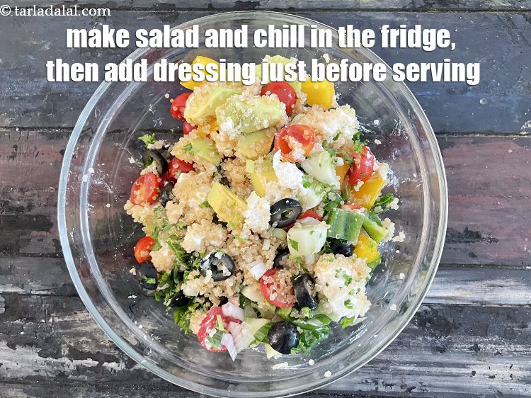 Step 30 – Make the <strong>&nbsp;quinoa salad with feta | healthy Indian quinoa veggie salad |&nbsp;</strong>&nbsp;and put in …