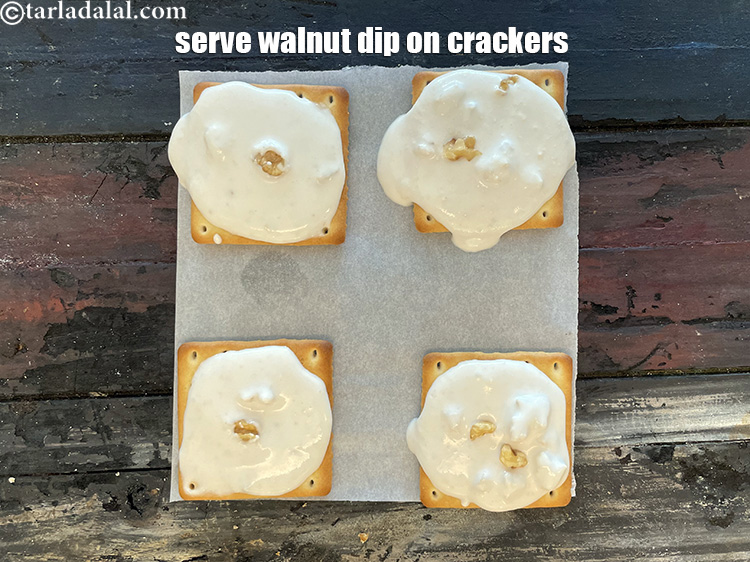 Step 17 – Serve <strong>walnut dip</strong> on crackers.
