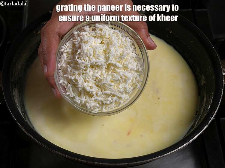 Step 21 – Grating the paneer is necessary to ensure a uniform texture of kheer.&nbsp;