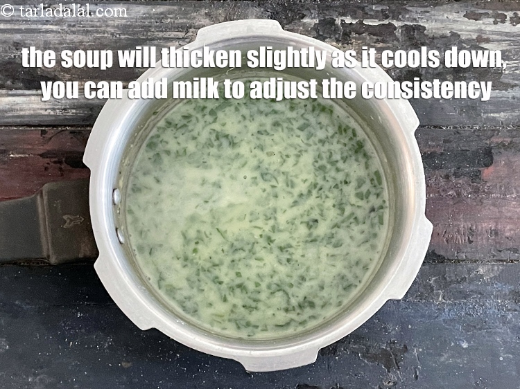 Step 22 – The<strong>&nbsp;zero oil moong dal soup&nbsp;</strong>will thicken slightly as it cools down, you can add milk …