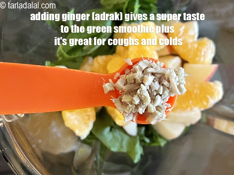 Step 15 – Adding ginger (adrak) gives a super taste to the&nbsp;green smoothie plus it's great for coughs …