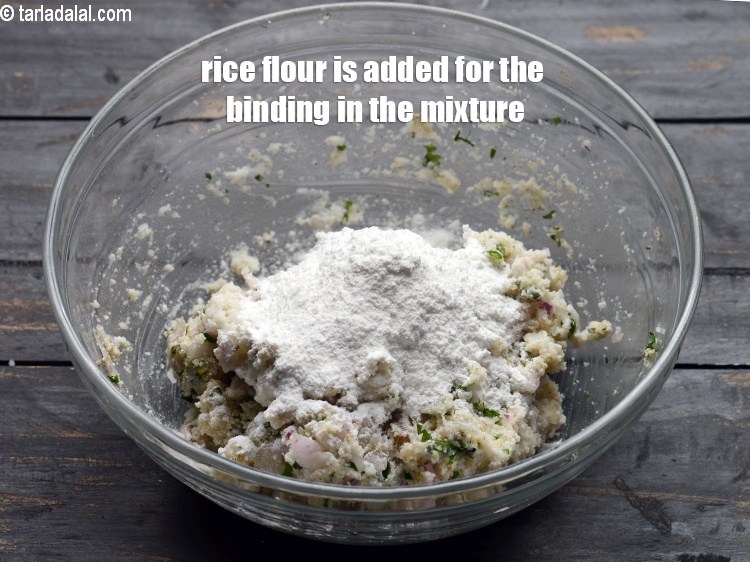 Step 26 – Rice flour is added for the binding in the mixture.