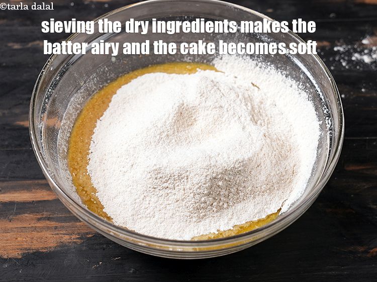 Step 27 – Sieving the dry ingredients makes the batter airy and the cake becomes soft.