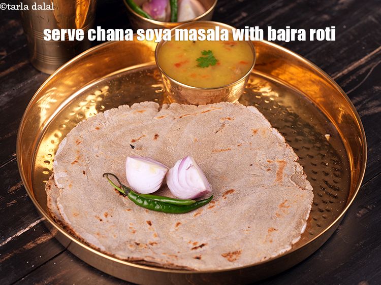 Step 43 – Serve <strong>chana soya masala </strong>with bajra roti.&nbsp;See <a href="https://www.tarladalal.com/bajra-roti-3892r">how to make bajra roti</a>.