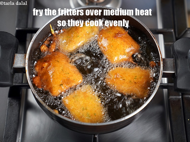 Step 28 – Fry the fritters over medium heat so they cook evenly.