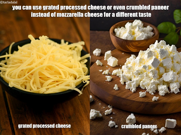 Step 34 – You can use grated processed cheese or even crumbled paneer instead of mozzarella cheese for …