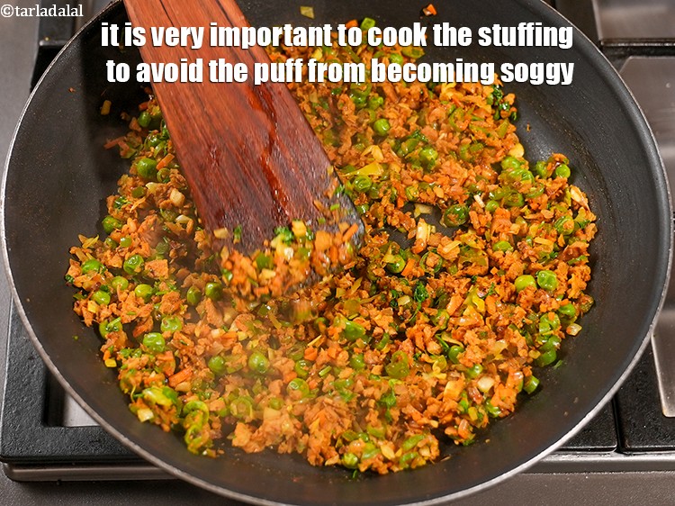 Step 35 – It is very important to cook the stuffing to avoid the puff from becoming soggy.