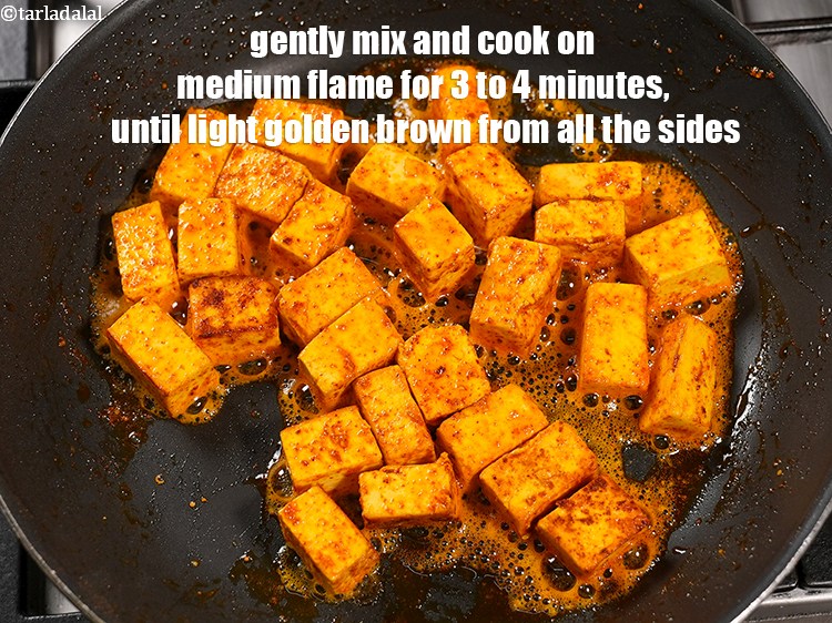Step 38 – For an extra layer of flavor, pan-sear the paneer cubes in a hot pan with …
