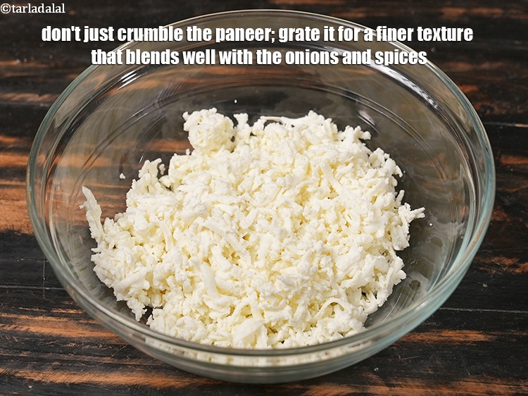 Step 33 – Don&#39;t just crumble the paneer; grate it for a finer texture that blends well with …