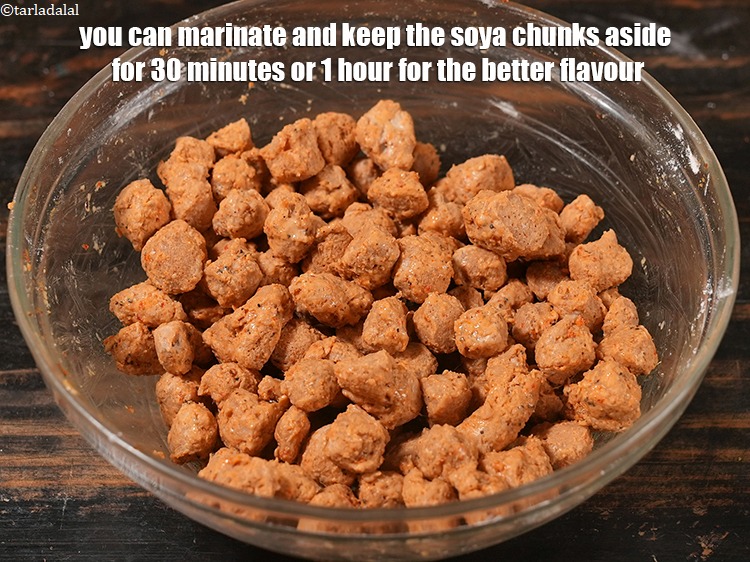 Step 44 – You can marinate and keep the soya chunks aside for 30 minutes or 1 hour …