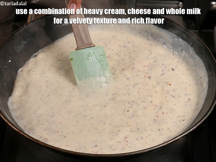 Step 42 – Use a combination of heavy cream, cheese and whole milk for a velvety texture and …
