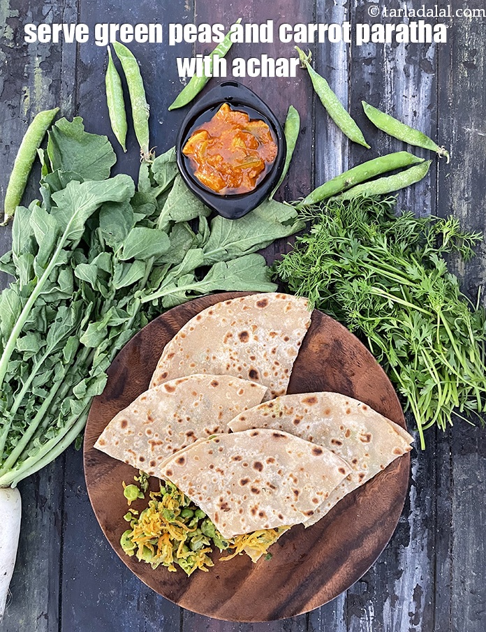 Step 44 – Serve with <strong>carrot matar paratha&nbsp;</strong>achar.