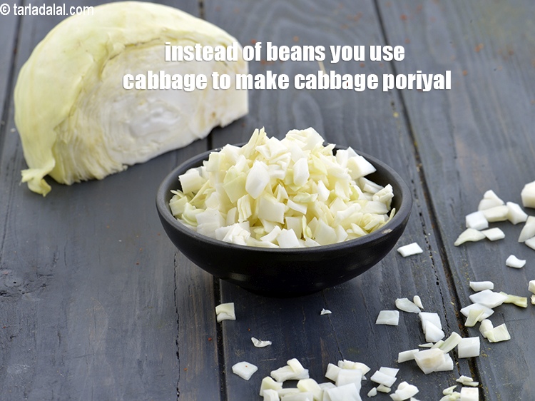 Step 22 – Instead of beans you use cabbage to make cabbage poriyal.