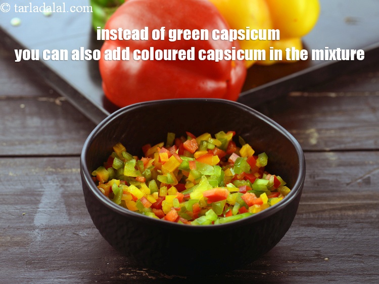Step 20 – Instead of green capsicum you can also add coloured capsicum in the mixture.