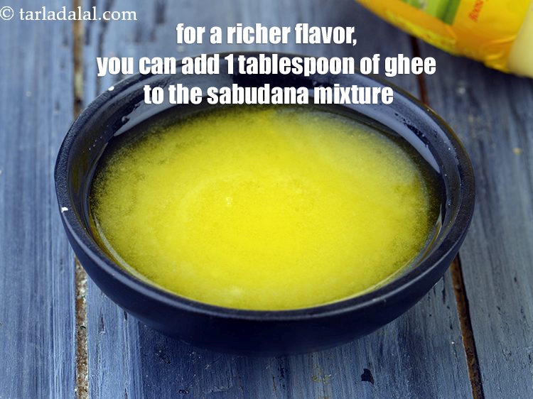 Step 40 – For a richer flavor, you can add 1 tablespoon of ghee to the sabudana mixture.