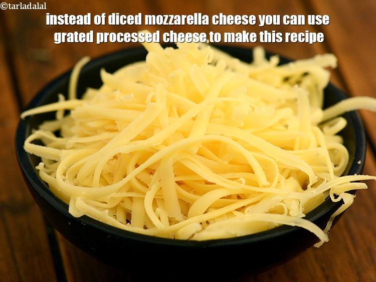 Step 34 – Instead of diced mozzarella cheese you can use grated processed cheese to make this recipe.