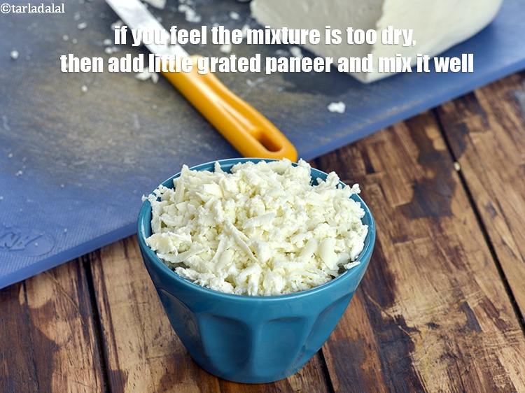 Step 27 – If you feel the mixture is too dry, then add little grated paneer and mix …