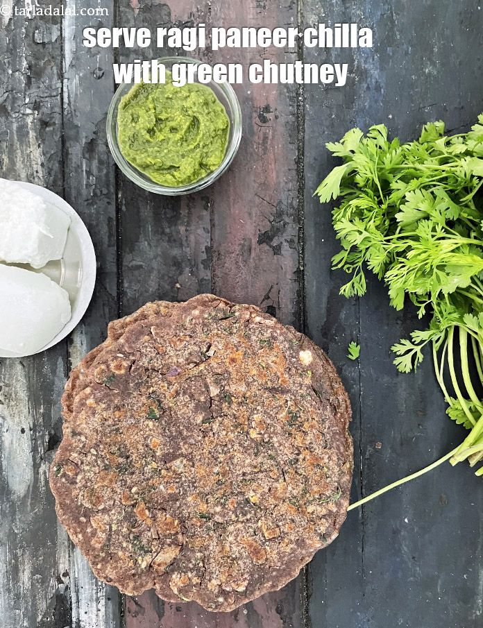 Step 26 – Serve <strong>ragi paneer chilla&nbsp;</strong>with green chutney.