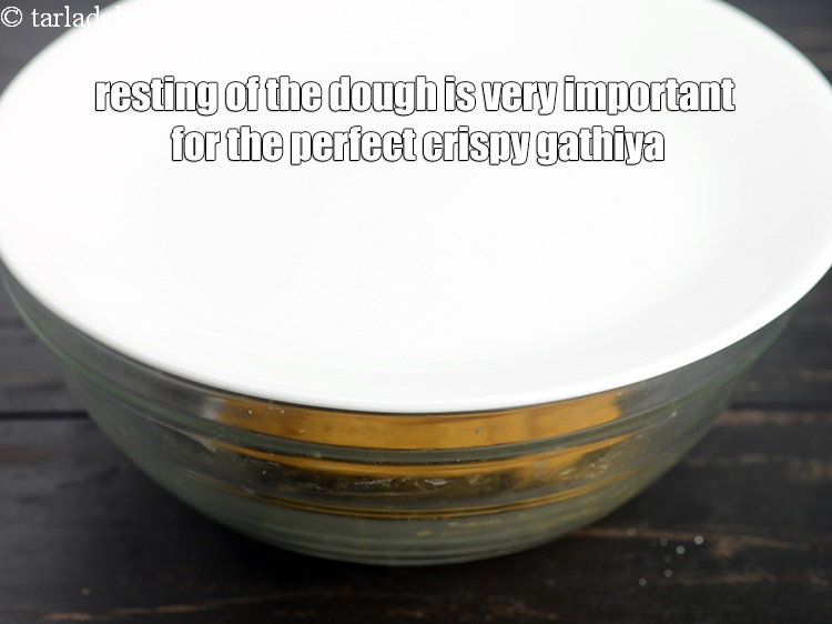 Step 28 – Resting of the dough is very important for the perfect crispy gathiya.