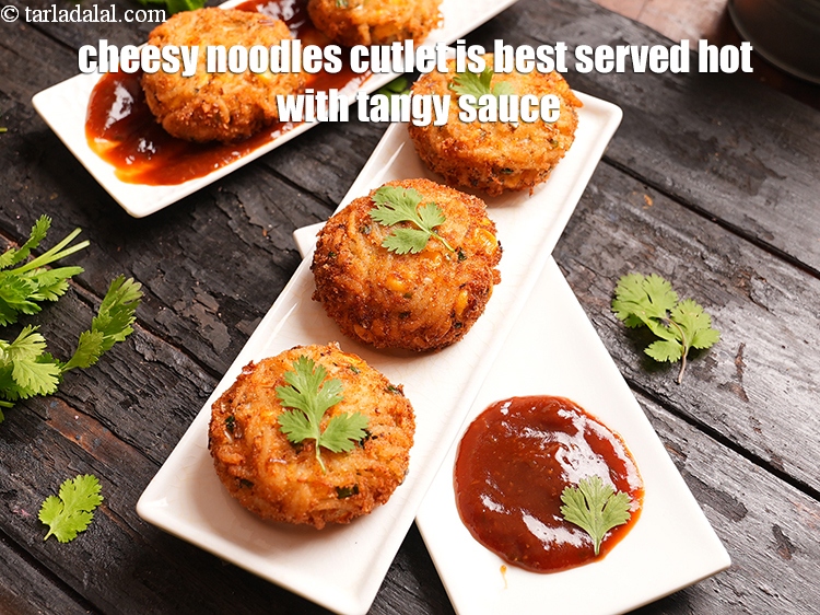 Step 30 – Cheesy noodles cutlet is best served hot with tangy sauce.