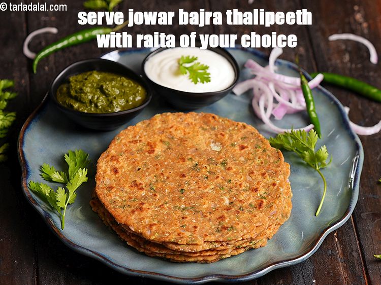 Step 25 – Serve jowar bajra thalipeeth with raita of your choice.