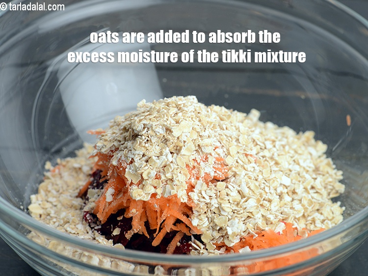 Step 42 – Oats are added to absorb the excess moisture of the tikki mixture.