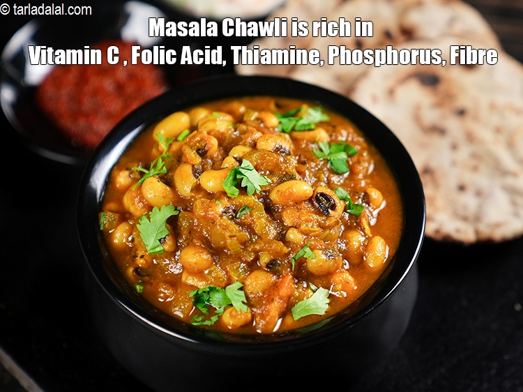 Step 38 – <strong>Masala Chawli&nbsp;is rich in&nbsp;Vitamin C&nbsp;</strong>,&nbsp;<strong>Folic Acid,&nbsp;Thiamine,&nbsp;Phosphorus, Fibre.</strong> &nbsp; <ol> <li><strong>Vitamin C&nbsp;</strong>: &nbsp;<a href="https://www.tarladalal.com/recipes-for-Vitamin-C-Rich-Indian-Recipes-804">Vitamin C&nbsp;</a>is a …