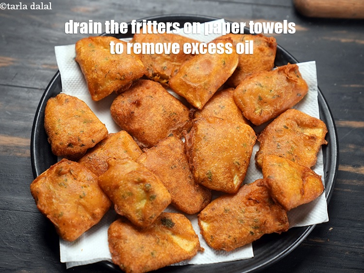 Step 29 – Drain the fritters on paper towels to remove excess oil.