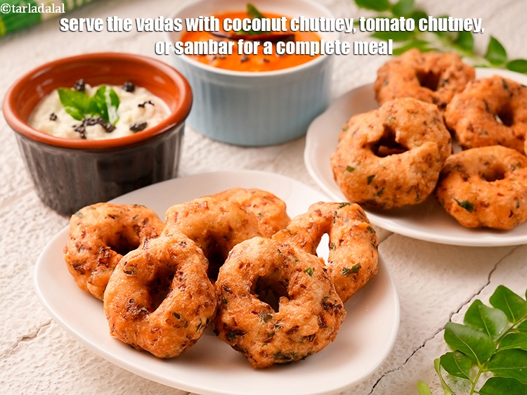 Step 28 – Serve the vadas with coconut chutney, tomato chutney, or sambar for a complete meal.