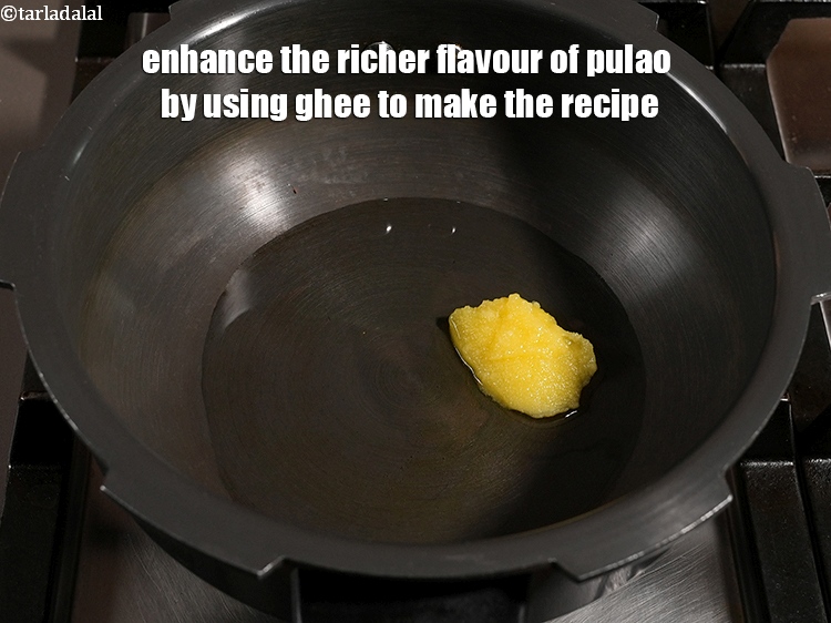 Step 36 – Enhance the richer flavour of pulao by using ghee to make the recipe.<br /> &nbsp;