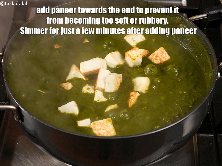 Step 55 – Add paneer towards the end to prevent it from becoming too soft or rubbery. Simmer …