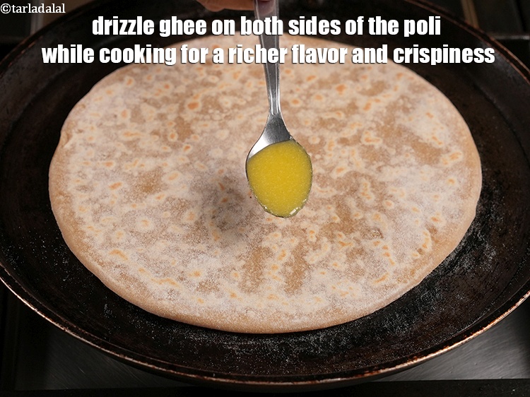 Step 42 – Drizzle ghee on both sides of the poli while cooking for a richer flavor and …