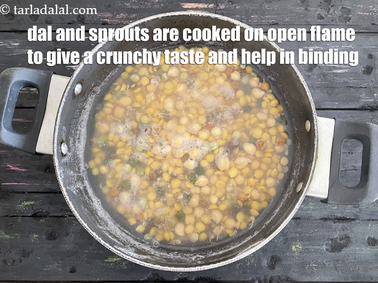 Step 38 – We are cooking the dals and mixed sprouts&nbsp;on a open flame as it will give …